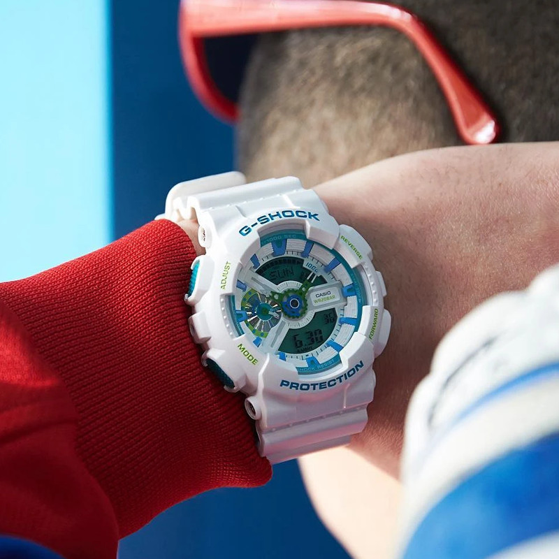 JAM TANGAN  CASIO G-shock Digital Analog Display Dial White Resin Strap