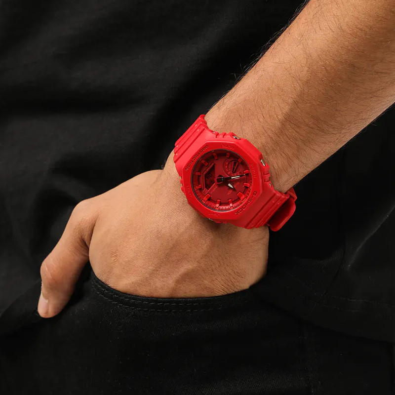 JAM TANGAN  CASIO G-shock Retro Style Digital Analog Dial Red Resin Strap