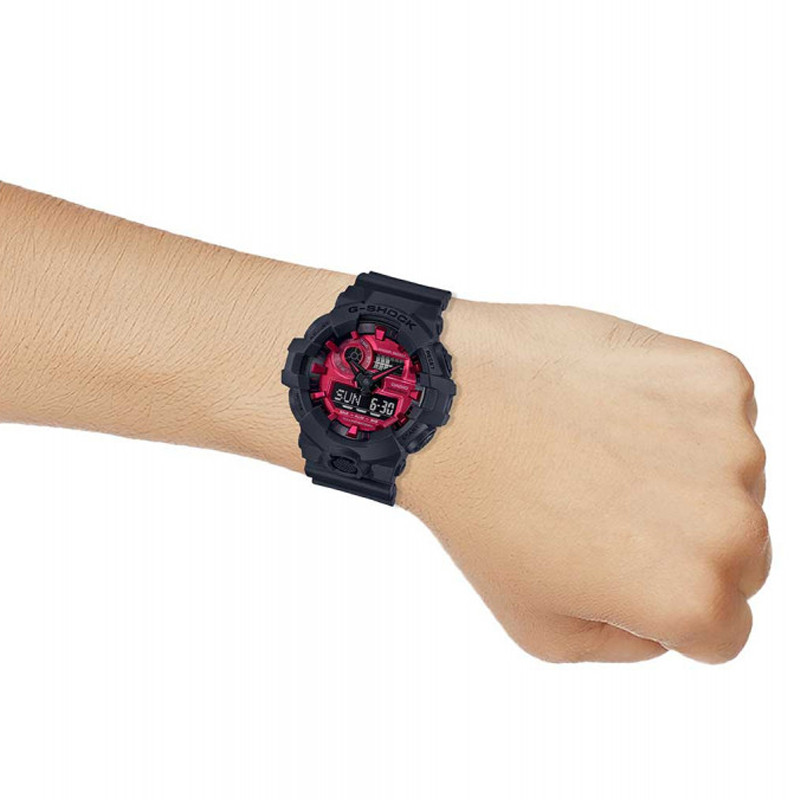 JAM TANGAN  CASIO G-shock Adrenaline Red Digial Analog Dial Black Resin Strap