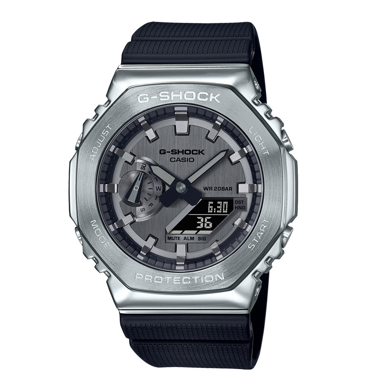 JAM TANGAN  CASIO G-Shock Metal Covered Analog Digital Dial Black Resin Band