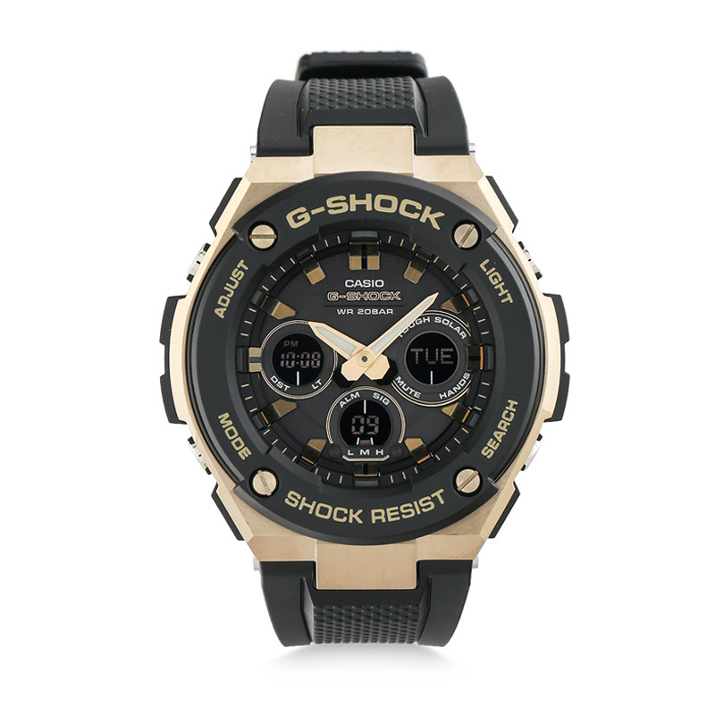 JAM TANGAN  CASIO G-Shock G-Steel GST-S300G-1A9DR Tough Solar Gold Case Black Rubber Strap