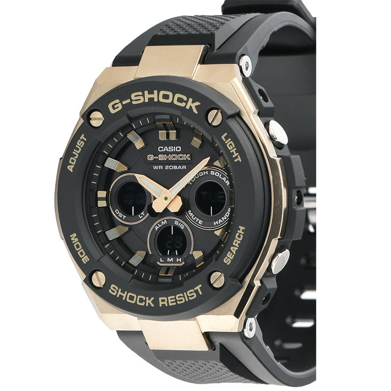 JAM TANGAN  CASIO G-Shock G-Steel GST-S300G-1A9DR Tough Solar Gold Case Black Rubber Strap