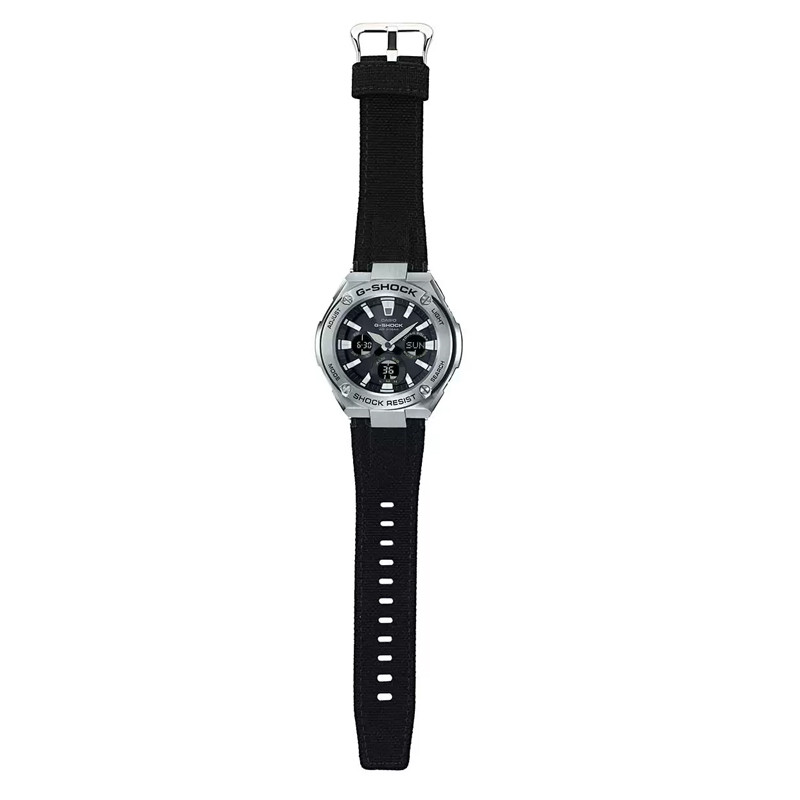 JAM TANGAN  CASIO G-Shock G-Steel Digital Analog Dial Black Nylon Strap