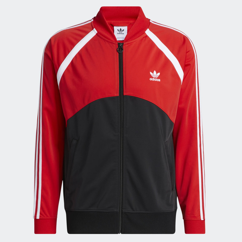 Baju Training Adidas Sst Blocked Track Jacket Black Red