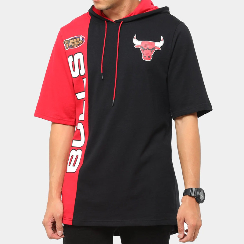 BAJU BASKET MITCHELL N NESS Split Chicago Bulls NBA Finals Short Sleeve Hoodie
