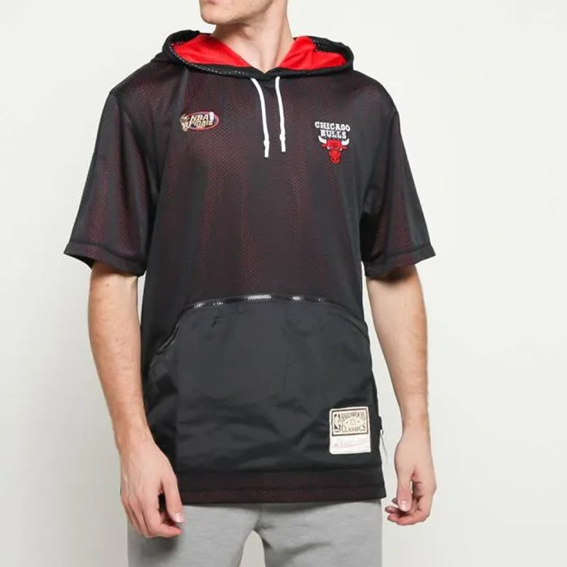 BAJU BASKET MITCHELL N NESS Chicago Bulls Short Sleeve Hooded Air Mesh Tee
