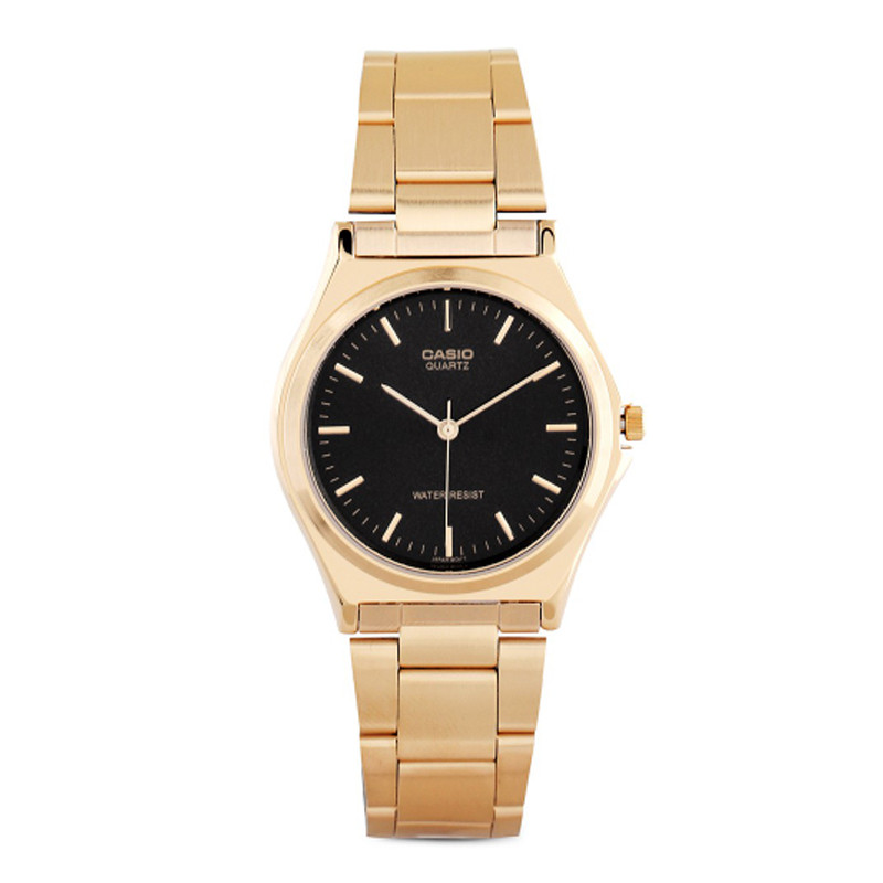 JAM TANGAN  CASIO Enticer Black Dial Gold Stainless Steel Strap