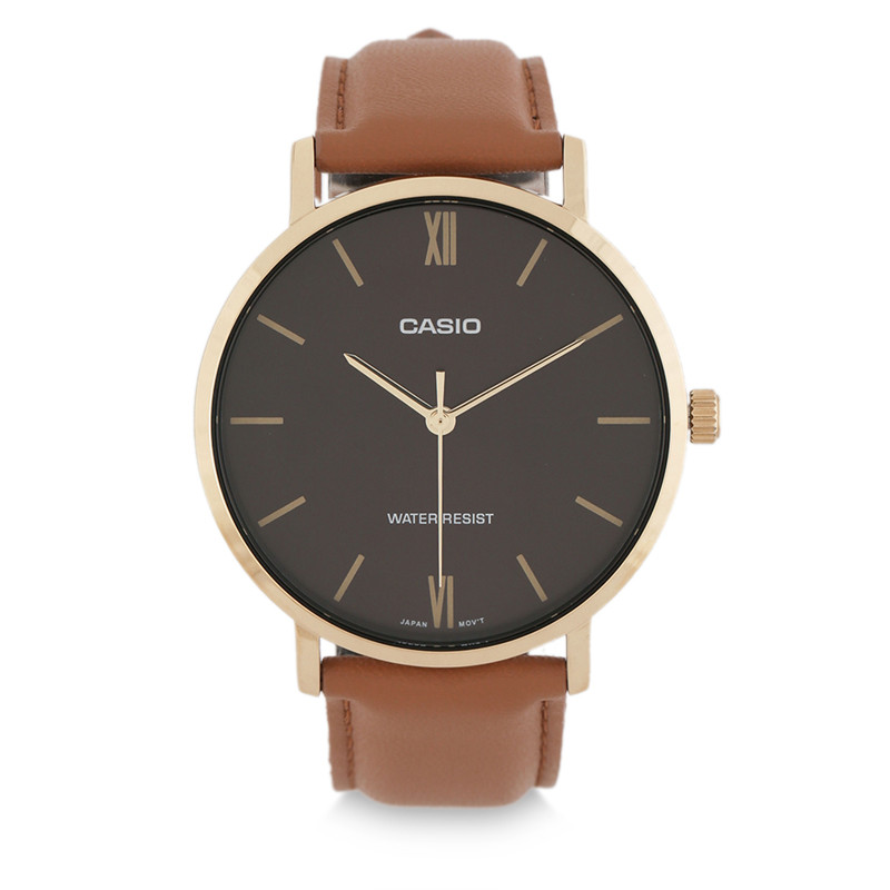 JAM TANGAN  CASIO Enticer Brown Dial Leather Analogue Watch