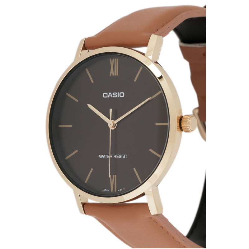 JAM TANGAN  CASIO Enticer Brown Dial Leather Analogue Watch