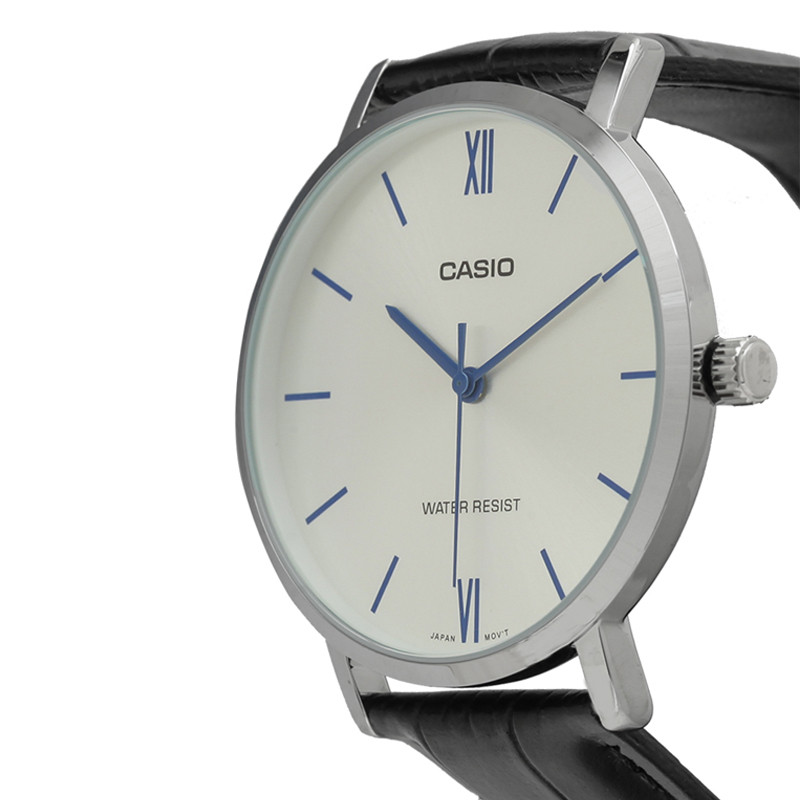 JAM TANGAN  CASIO Analog Men Silver Dial Leather Strap