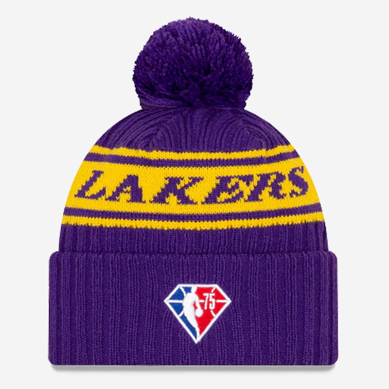 TOPI BASKET NEW ERA NBA Draft Los Angeles Lakers Pom Knit Beanie