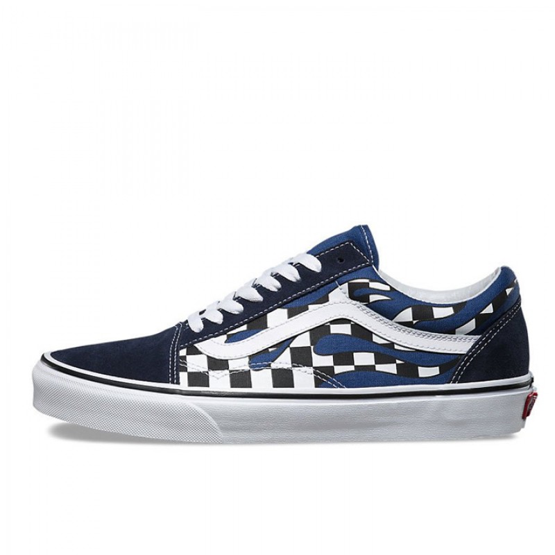 Sepatu Sneakers Vans Old Skool Checker Flame Navy
