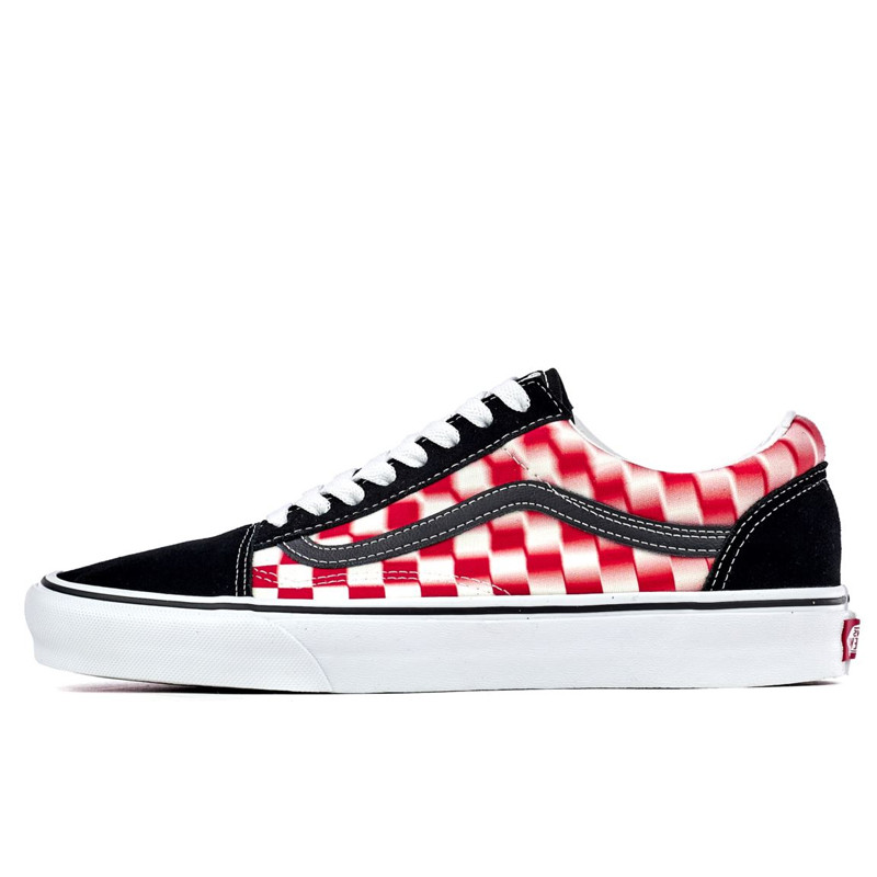Sepatu Sneakers Vans Old Skool Blur Checkerboard True White Red