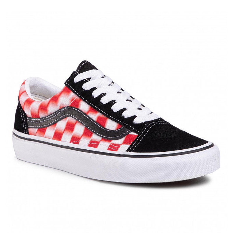 Sepatu Sneakers Vans Old Skool Blur Checkerboard True White Red