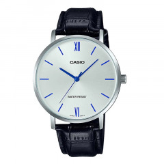 analog men silver dial leather strap